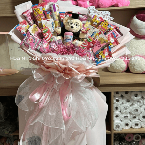 bo hoa banh keo tot nghiep tone hong 25