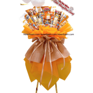 bo hoa banh keo sinh nhat tone vang cam 42