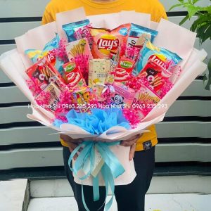 bo hoa banh keo sinh nhat tone hong 152