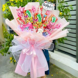 bo hoa banh keo sinh nhat tone hong 150