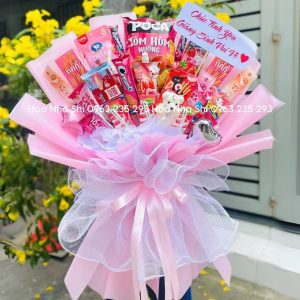 bo hoa banh keo sinh nhat tone hong 166