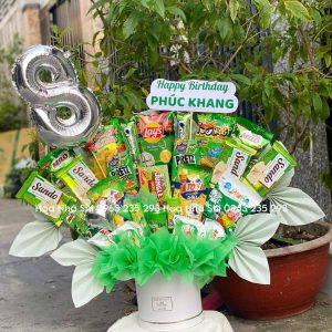 bo hoa banh keo sinh nhat tone xanh la 161