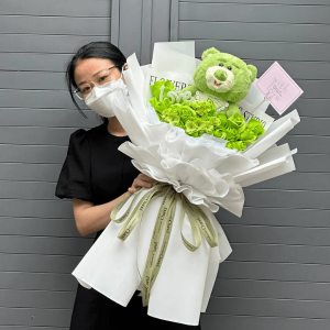 bo hoa gau bong tone xanh la 123