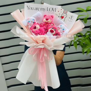 bo hoa gau bong gau dau 3 con tone hong 80