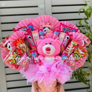 hop hoa banh keo sinh nhat mix gau bong 165