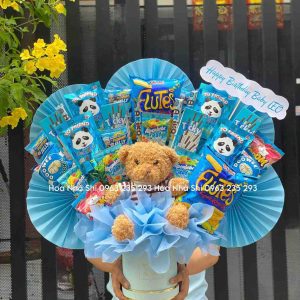 bo hoa banh keo sinh nhat mix gau teddy 181