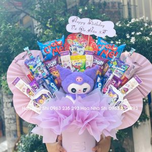 bo hoa banh keo sinh nhat mau tim kuromi 225