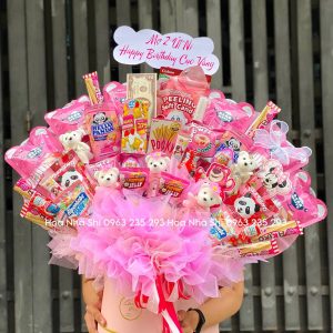 hoanhashi.com bo hoa banh keo sinh nhat mau hong 241