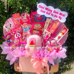 hoanhashi.com bo hoa banh keo sinh nhat mau hong 270