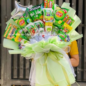 hoanhashi.com bo hoa banh keo sinh nhat mau xanh la 245