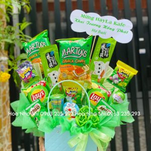 hoanhashi.com gio hoa banh keo sinh nhat mau xanh la 301