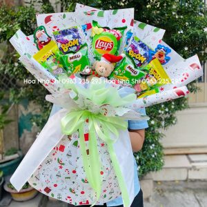 hoanhashi.com gio hoa banh keo sinh nhat mau xanh la 320